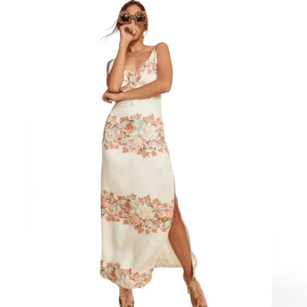 LPA Womens Floral Leopard Ivory Dress Size Small Wedding Party 100% Silk